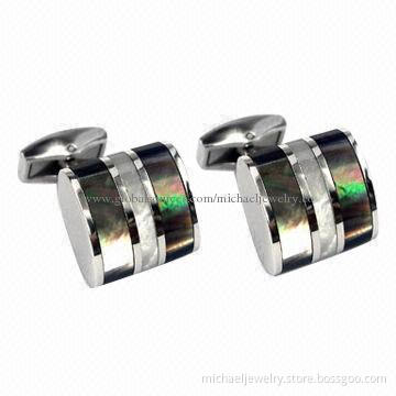 Stainless steel cufflinks with onyx+MOP mosaic stone